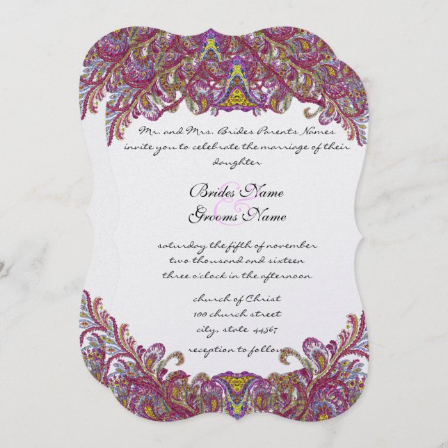 Lime Green Gold Damask Wedding Invitation (Front/Back)