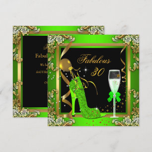 Lime Green Gold Fabulous 30 Birthday Party Invitation