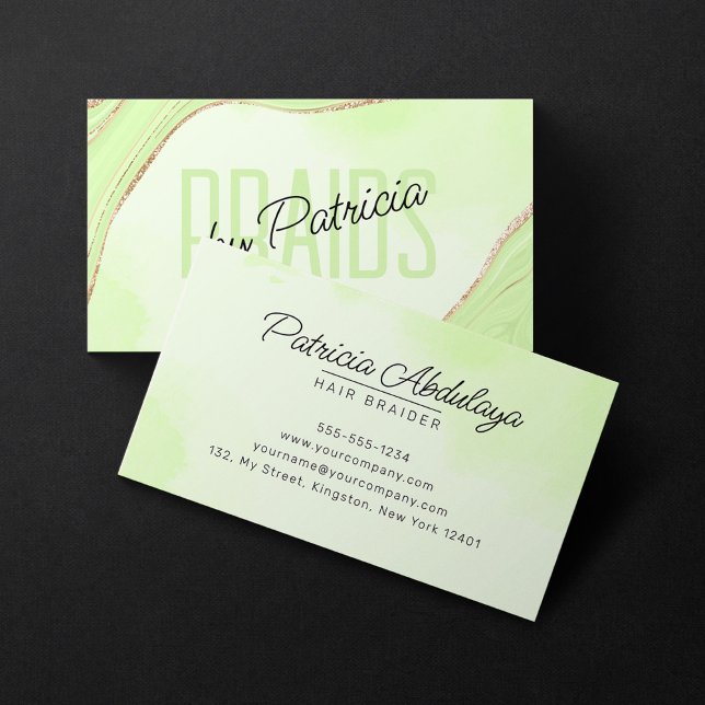 Lime Green Gold Glitter Agate Hair Braider Business Card (Creator Uploaded)