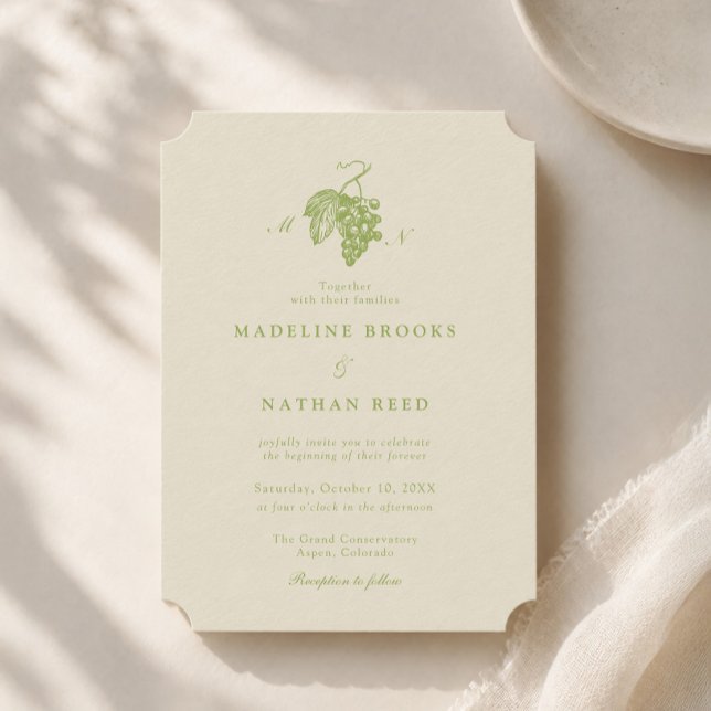 Lime Green Grape Vineyard Wedding Invitation (Creator Uploaded)