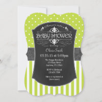 Lime Green Grey Chalkboard Stripes Baby Shower