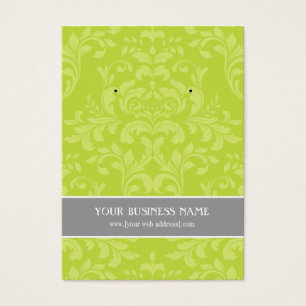 Lime Green Grey Damask Custom Earring Card
