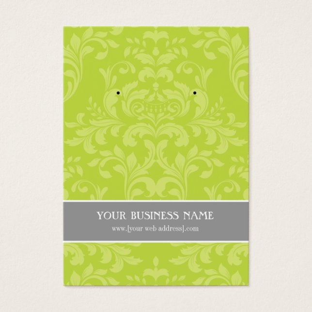 Lime Green Grey Damask Custom Earring Card (Front)