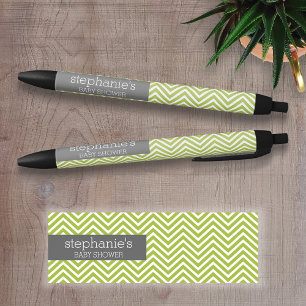 Lime Green & Grey Gender Neutral Baby Shower Suite Black Ink Pen