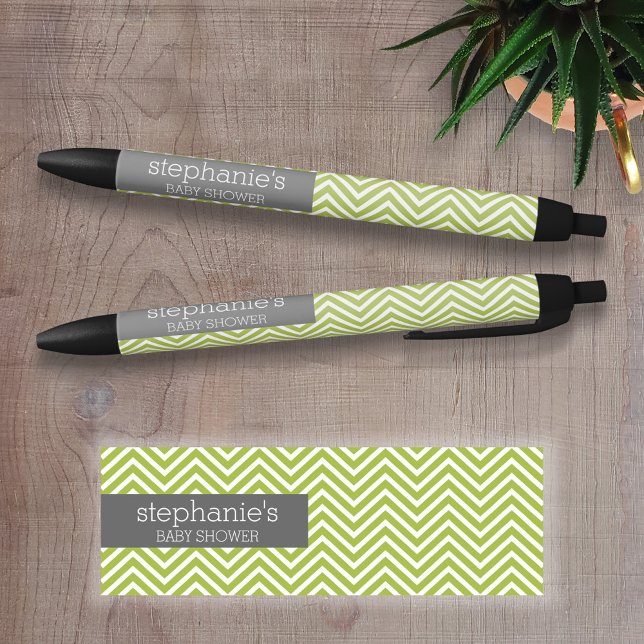 Lime Green & Grey Gender Neutral Baby Shower Suite Black Ink Pen (Personalized Writing Pen )