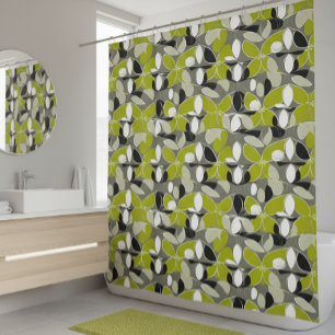 Lime Green Grey mid-Century Modern Print Shower Curtain