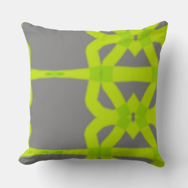 Lime Green Grey Modern Abstract Custom Cotton Sofa Cushion (Front)