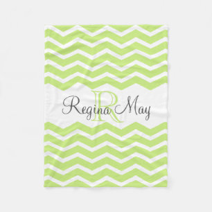 Lime Green Grey Monogram Name Keepsake Chevron Fleece Blanket