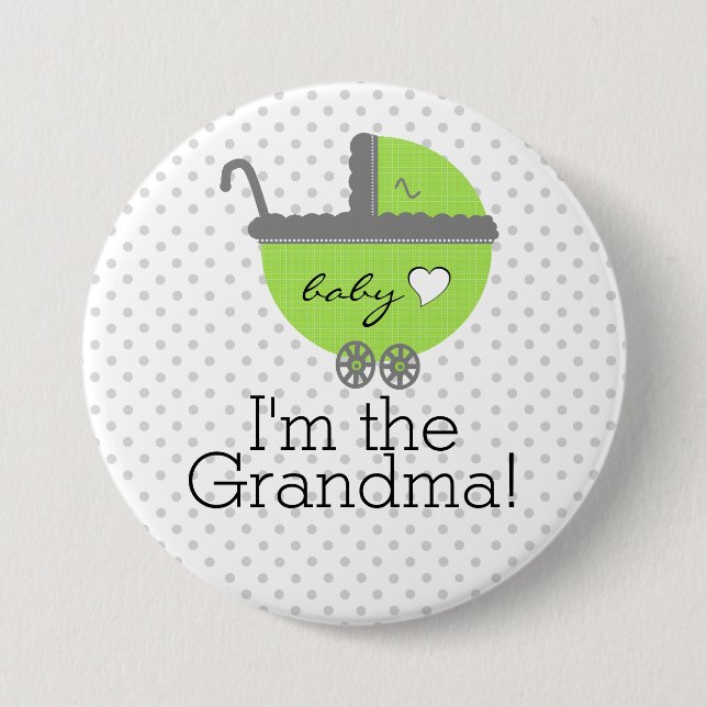 Lime Green & Grey Polka Dots-Baby Shower 7.5 Cm Round Badge (Front)