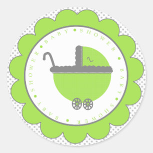 Lime Green & Grey Polka Dots-Baby Shower Classic Round Sticker