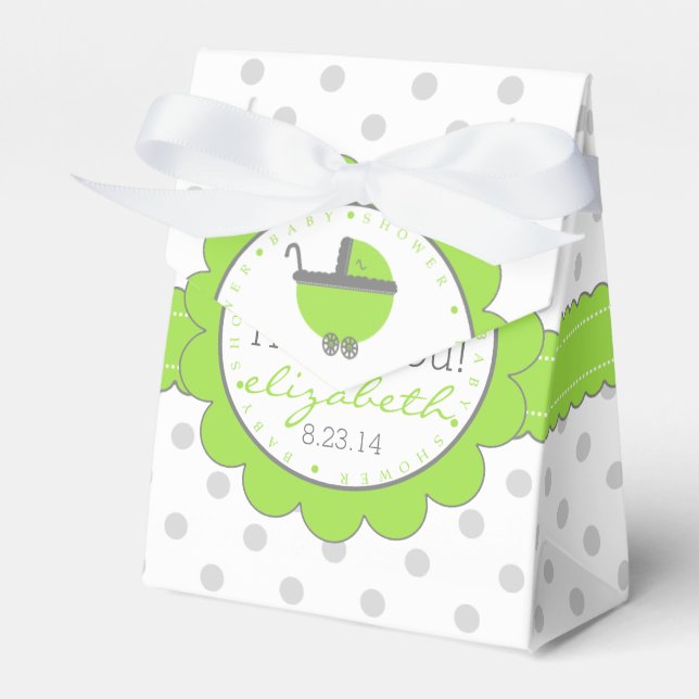 Lime Green & Grey Polka Dots-Baby Shower Favour Box (Front Side)