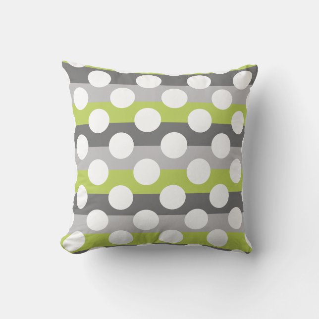 Lime Green Grey White Modern Polka Dot Pattern Cushion (Front)