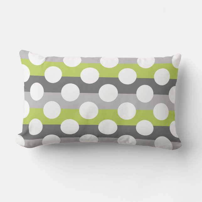 Lime Green Grey White Modern Polka Dot Pattern Lumbar Cushion (Front)