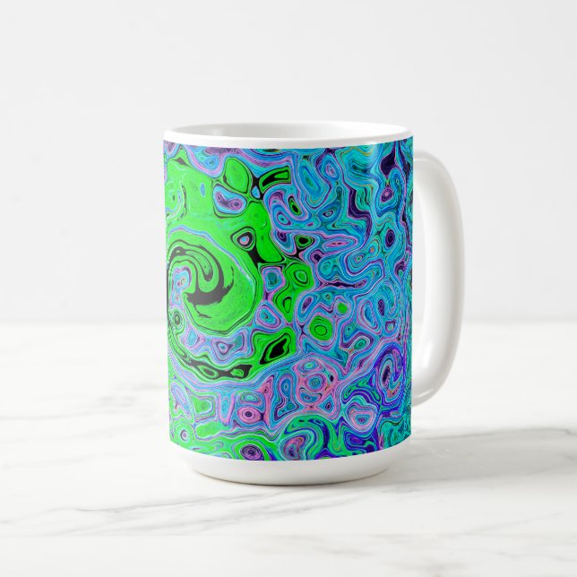 Lime Green Groovy Abstract Retro Liquid Swirl Coffee Mug (Front Right)