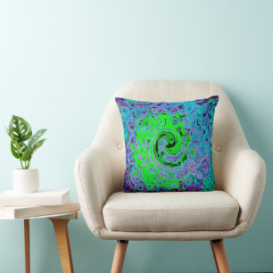 Lime Green Groovy Abstract Retro Liquid Swirl Cushion