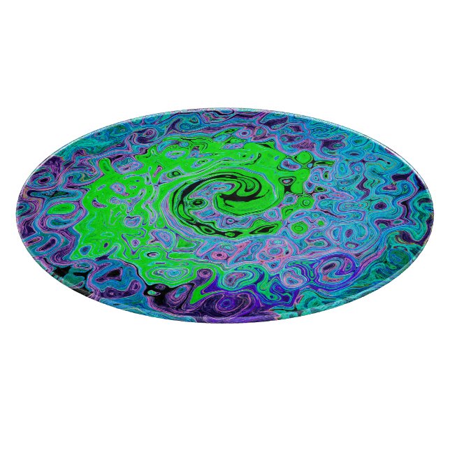 Lime Green Groovy Abstract Retro Liquid Swirl Cutting Board (Corner)