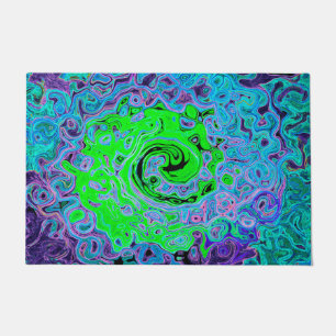 Lime Green Groovy Abstract Retro Liquid Swirl Doormat