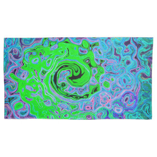 Lime Green Groovy Abstract Retro Liquid Swirl Pillowcase