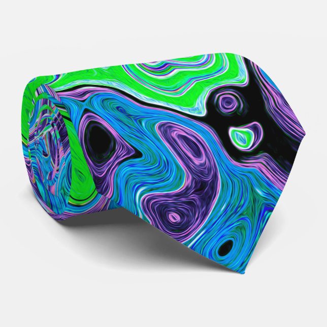 Lime Green Groovy Abstract Retro Liquid Swirl Tie (Rolled)