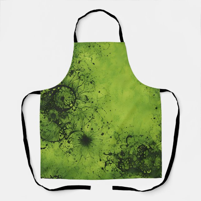Lime Green Grunge with Black Accents Apron (Front)
