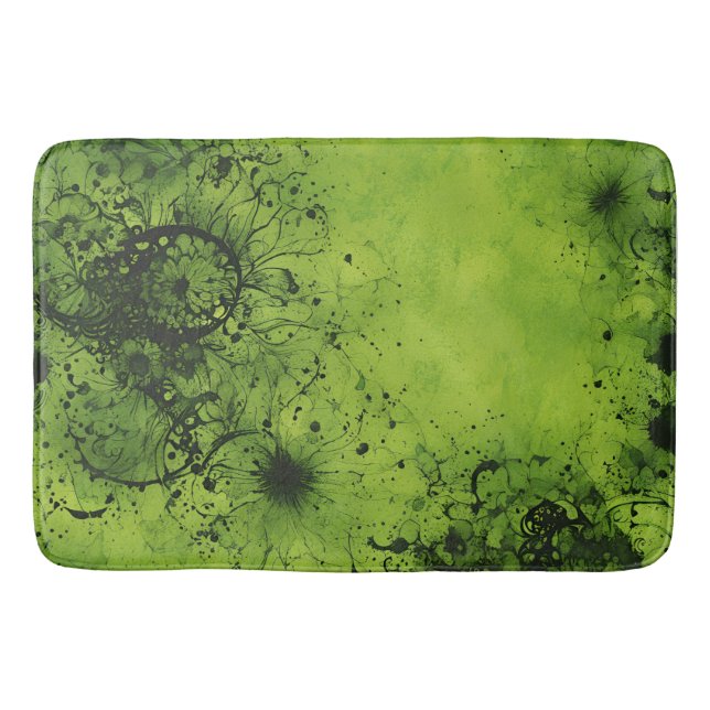 Lime Green Grunge with Black Accents Bath Mat (Front)