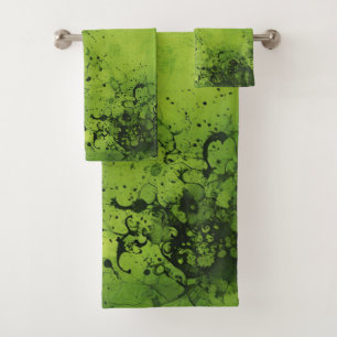 Lime Green Grunge with Black Accents Bath Towel Set