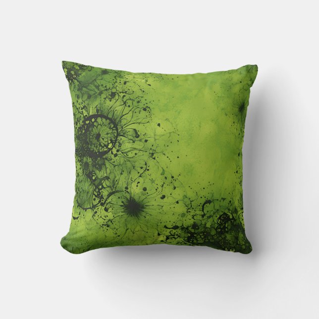 Lime Green Grunge with Black Accents Cushion (Front)