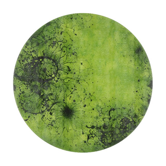 Lime Green Grunge with Black Accents Cutting Board (Front)