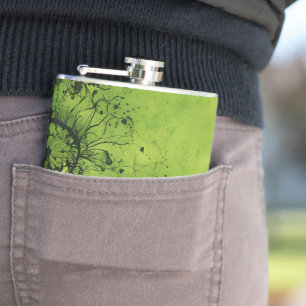 Lime Green Grunge with Black Accents Hip Flask