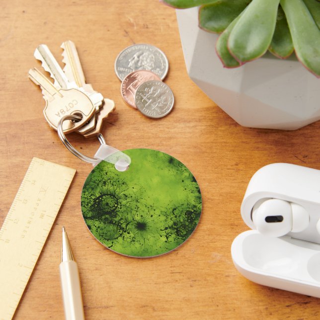 Lime Green Grunge with Black Accents Key Ring (Desk)