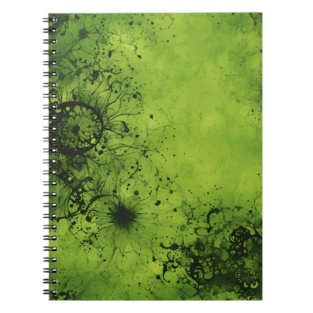 Lime Green Grunge with Black Accents Notebook (Front)