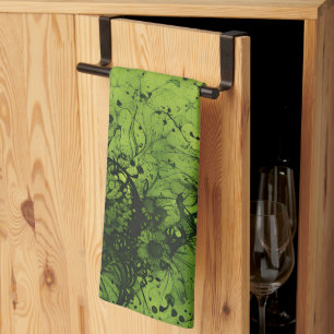 Lime Green Grunge with Black Accents Tea Towel