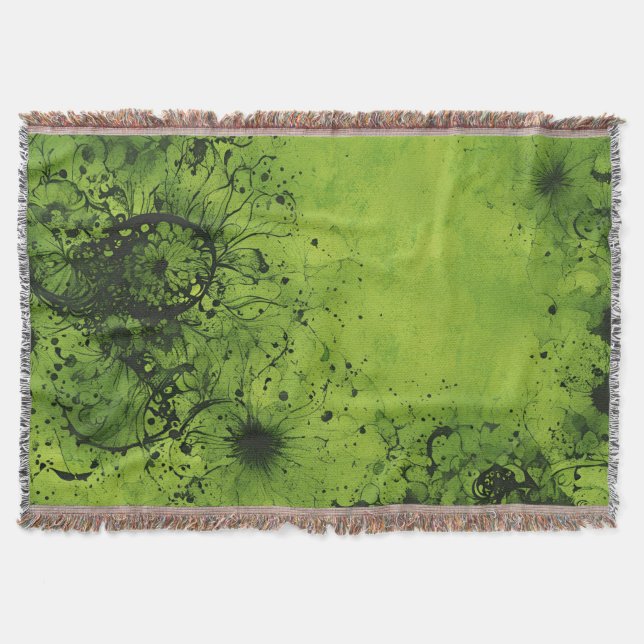 Lime Green Grunge with Black Accents Throw Blanket (Front)