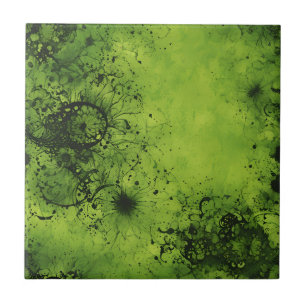 Lime Green Grunge with Black Accents Tile