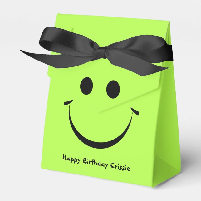 Lime Green Happy Face Personalised Birthday Favour Box (Front Side)