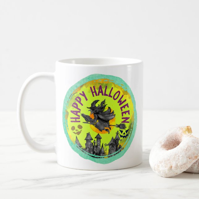 Lime green Happy Halloween Coffee Mug (With Donut)