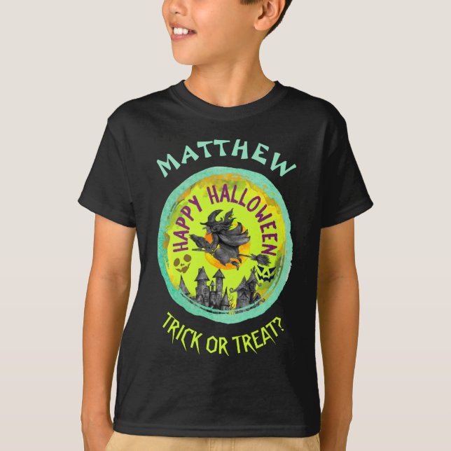 Lime green Happy Halloween custom T-Shirt (Front)