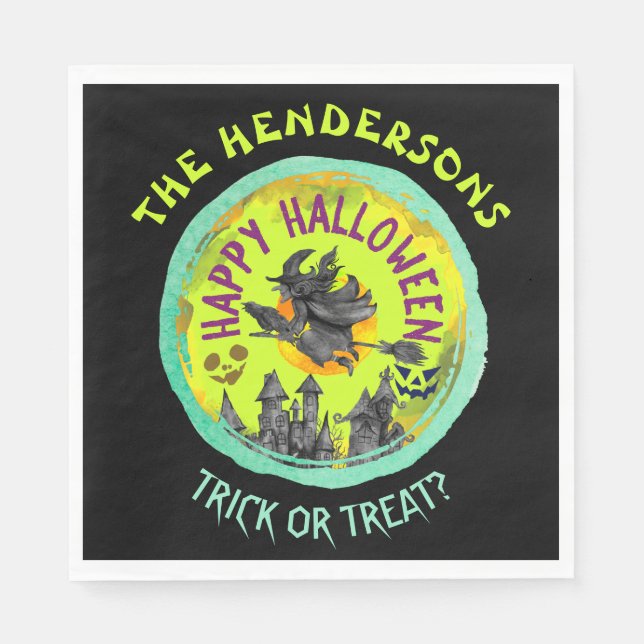 Lime green Happy Halloween Napkin (Front)