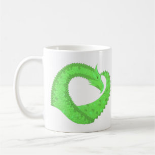 Lime green heart dragon on white coffee mug