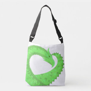 Lime green heart dragon on white crossbody bag