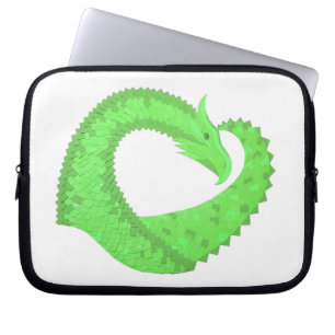 Lime green heart dragon on white laptop sleeve