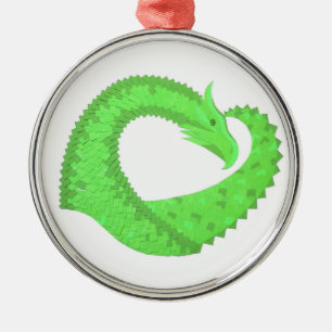 Lime green heart dragon on white metal tree decoration