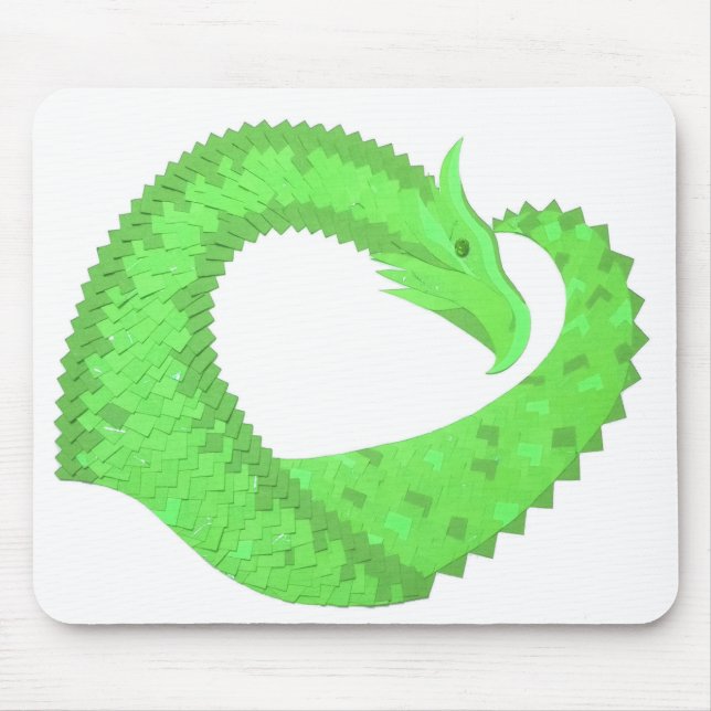 Lime green heart dragon on white mouse pad (Front)