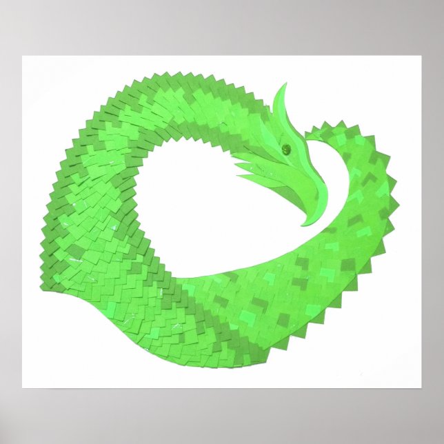 Lime green heart dragon on white poster (Front)