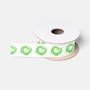 Lime green heart dragon on white satin ribbon
