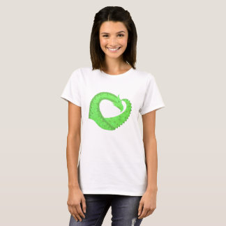 Lime green heart dragon on white T-Shirt