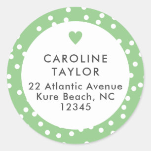 Lime Green Heart & Polka Dots Cute Girly Address Classic Round Sticker