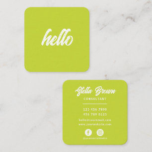 Lime Green Hello Chic Bold Text Square Business Card
