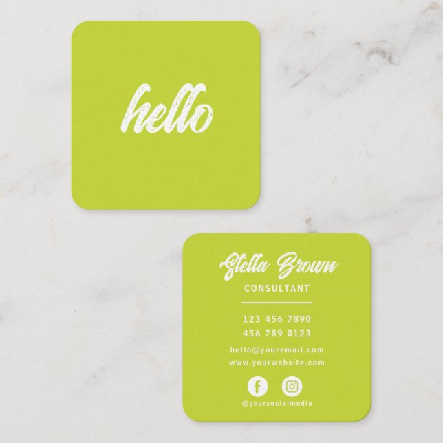 Lime Green Hello Chic Bold Text Square Business Card (Front/Back)