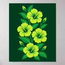 Lime Green Hibiscus Flowers with Green Leaves